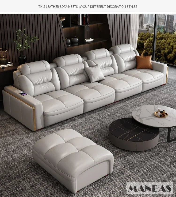 Linlamlim Modern Genuine Leather Sectional Sofa Set with Chaise Lounge– Upholstered Modular Couch with USB and Bluetooth Speaker
