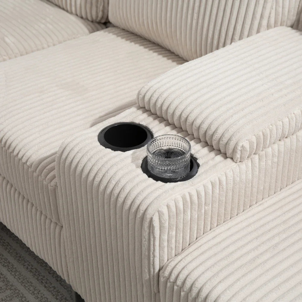 MLG Modular Corduroy Sectional Sofa with Versatile Ottoman,USB Charging, Cupholders for Apartments,Gold Metal Framed Wall Art