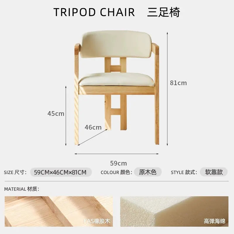 Mid-Century Solid Wood Black Dining Chair - Nordic Minimalist Tripod Legs Retro Side Chair for Home