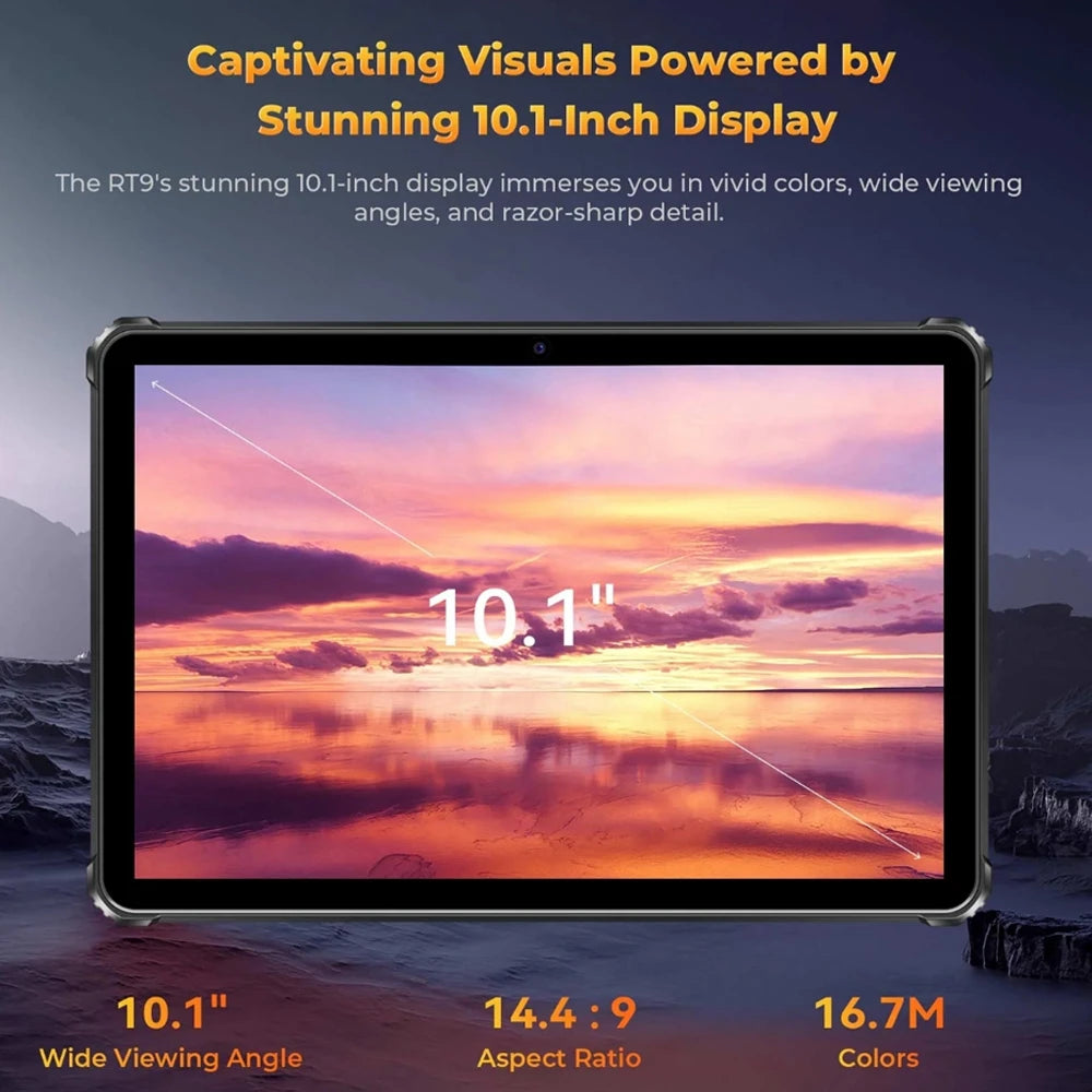 OUKITEL RT9 Rugged Tablet 6GB+256GB 10.1" HD Display Android 14 Unisoc T606 Octa-Core Support Dual SIM 11000mAh IP68 Tablet PC