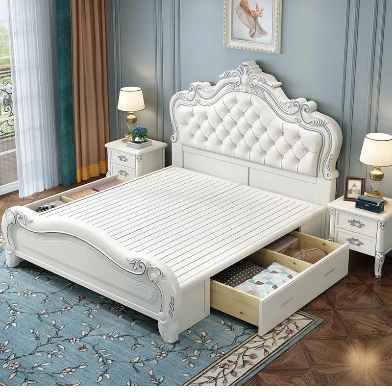 Princess Wood Frame Bed Modern Platform Designer Wooden Full Set Bed Double Headboards Luxury Camas De Dormitorio Home Furniture