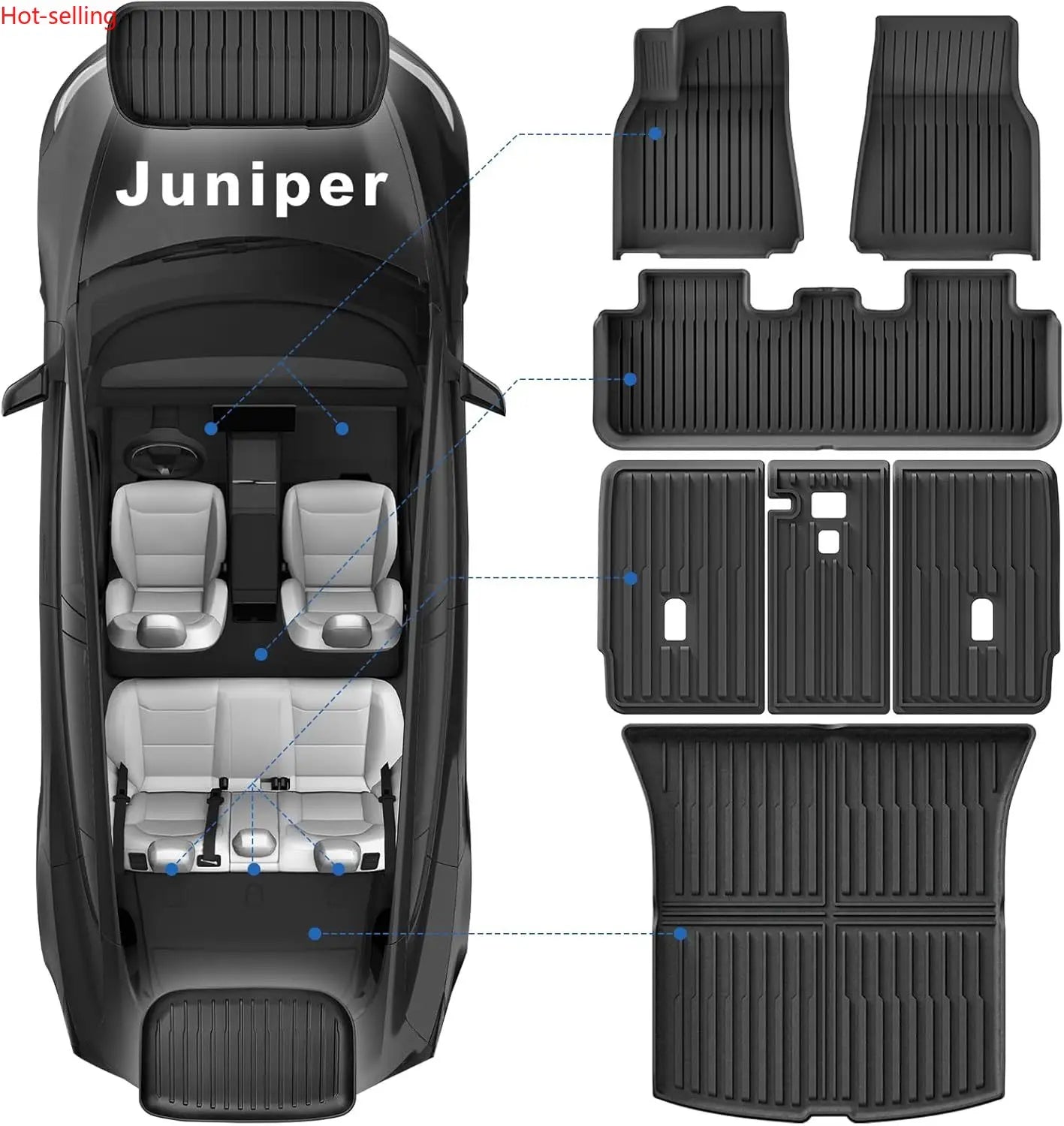 Floor Mats for Tesla Model Y Juniper 2025 2026 5-Seat, All Weather Non-Slip Front Rear Cargo Liner Second Row Seat Back Mats