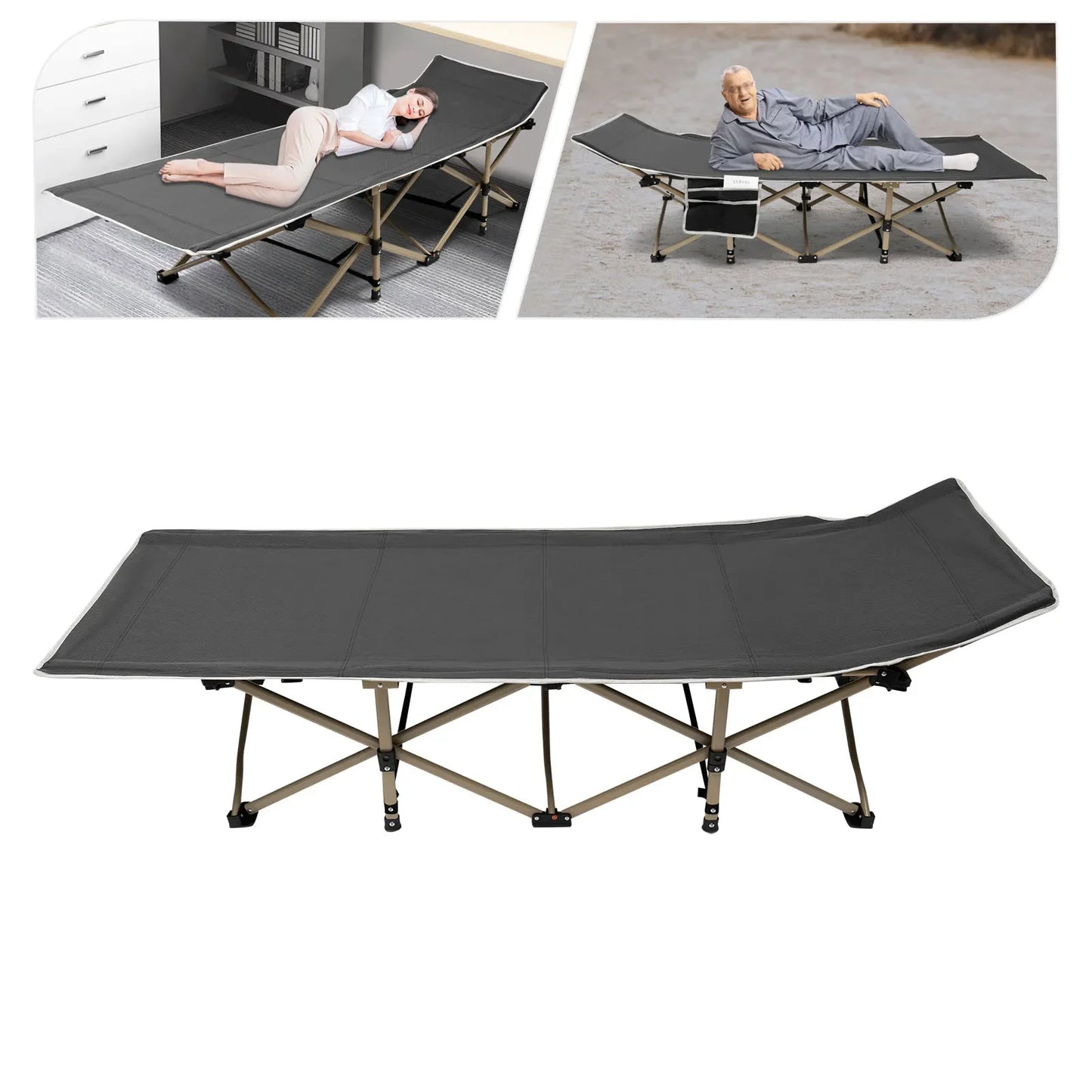Camping Cots, High-Strength Carbon Steel, 1200D Oxford Cloth, Elevated 15" Bed (7528in), Comfortable and Breathable, Easy