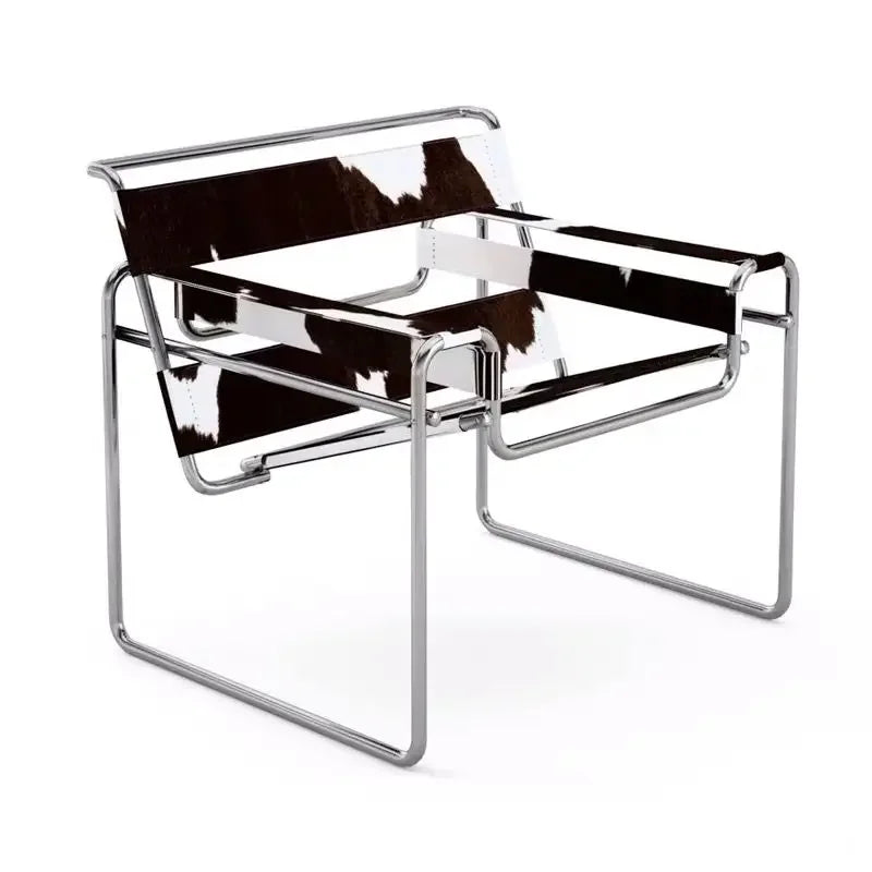 Vassili Genuine Leather Lounge Chair Bauhaus Style MidCentury Modern OnePiece with Stainless Tube Frame Premium office Furniture