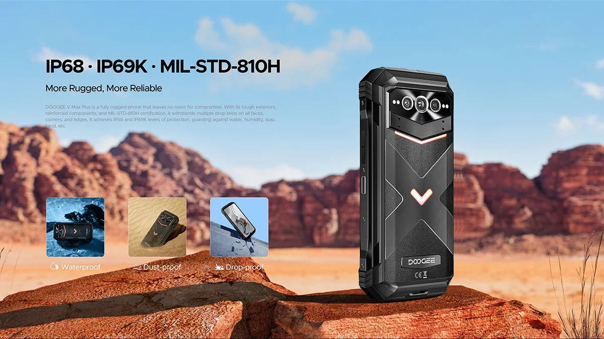 DOOGEE V Max Plus 5G Rugged Smartphone 36GB(16+20) 512GB 22000mAh 200MP Camera 6.58" 120Hz Android 14 Cellphone