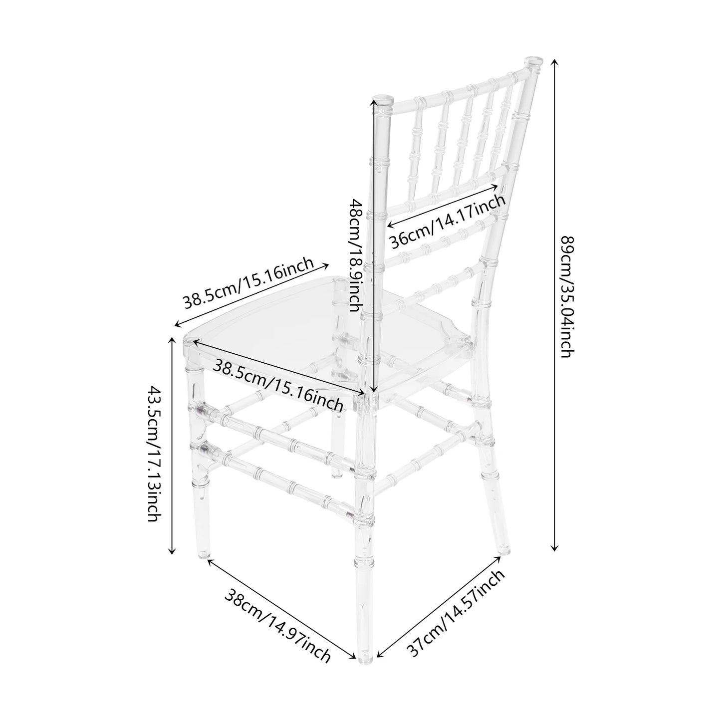 PC Stacking Chairs, 4-piece set Clear Dining Chairs, Elegant Party Event Wedding Chairs 89cm suitable for banquet halls