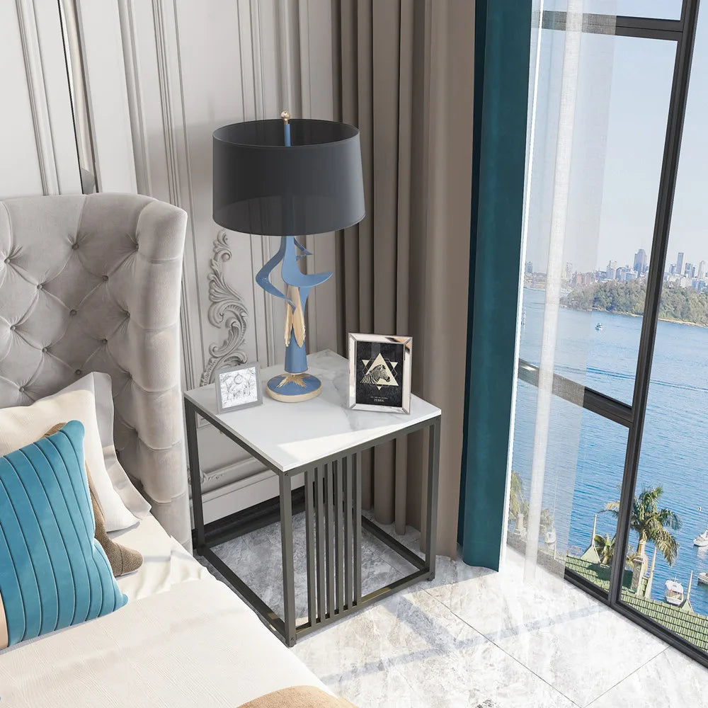 LUVODI Luxury Sofa Side Coffee Table White Square Marble End Table for Living Room Bedroom Balcony