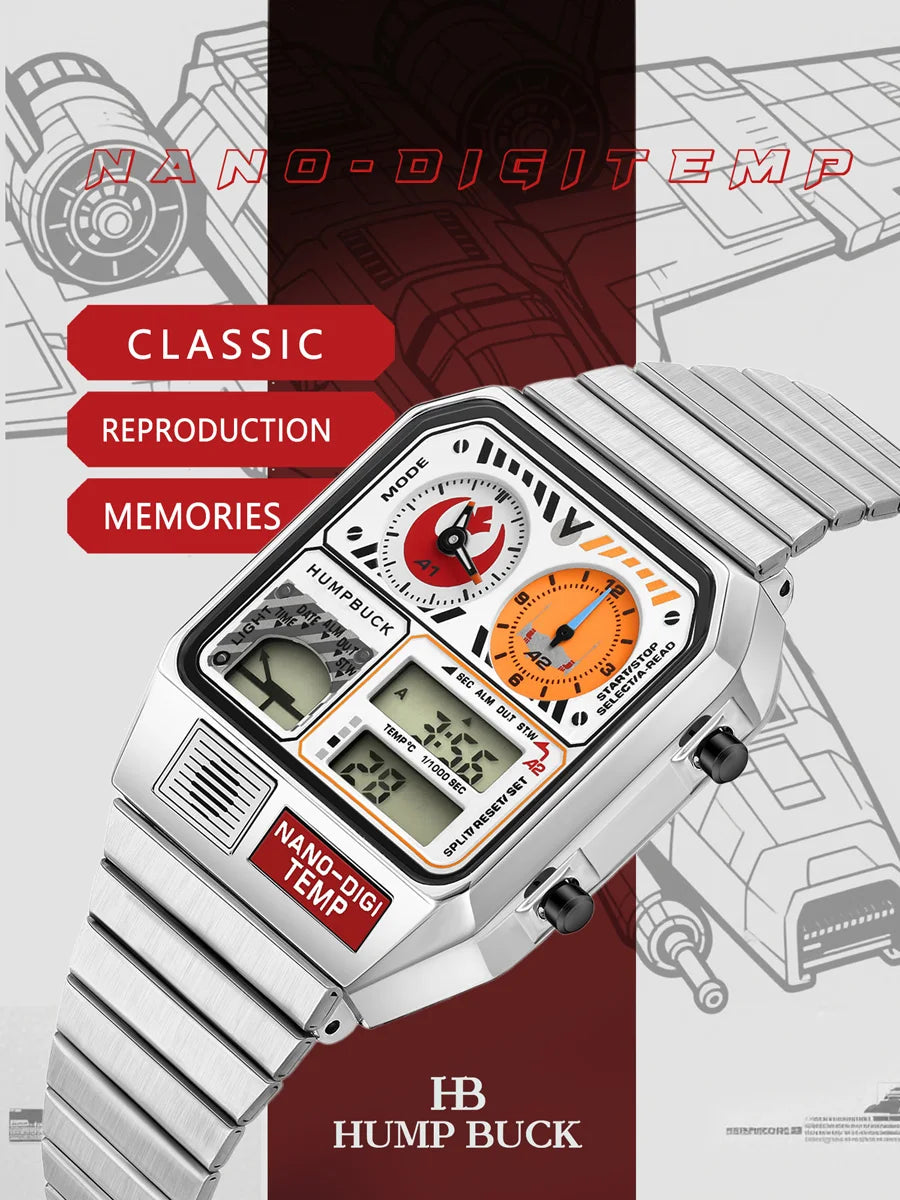 HUMPBUCK Digital Watches for Men Classic Themes Multifunctional Wristwatch with Temperature Stopwatch Dual Time and Calendar