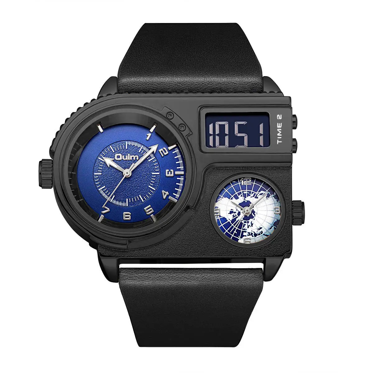 Oulm 5026 Watch Dual Display Two Time Zone Quartz Male Big Wristwatch Men's Genuine Leather Watches