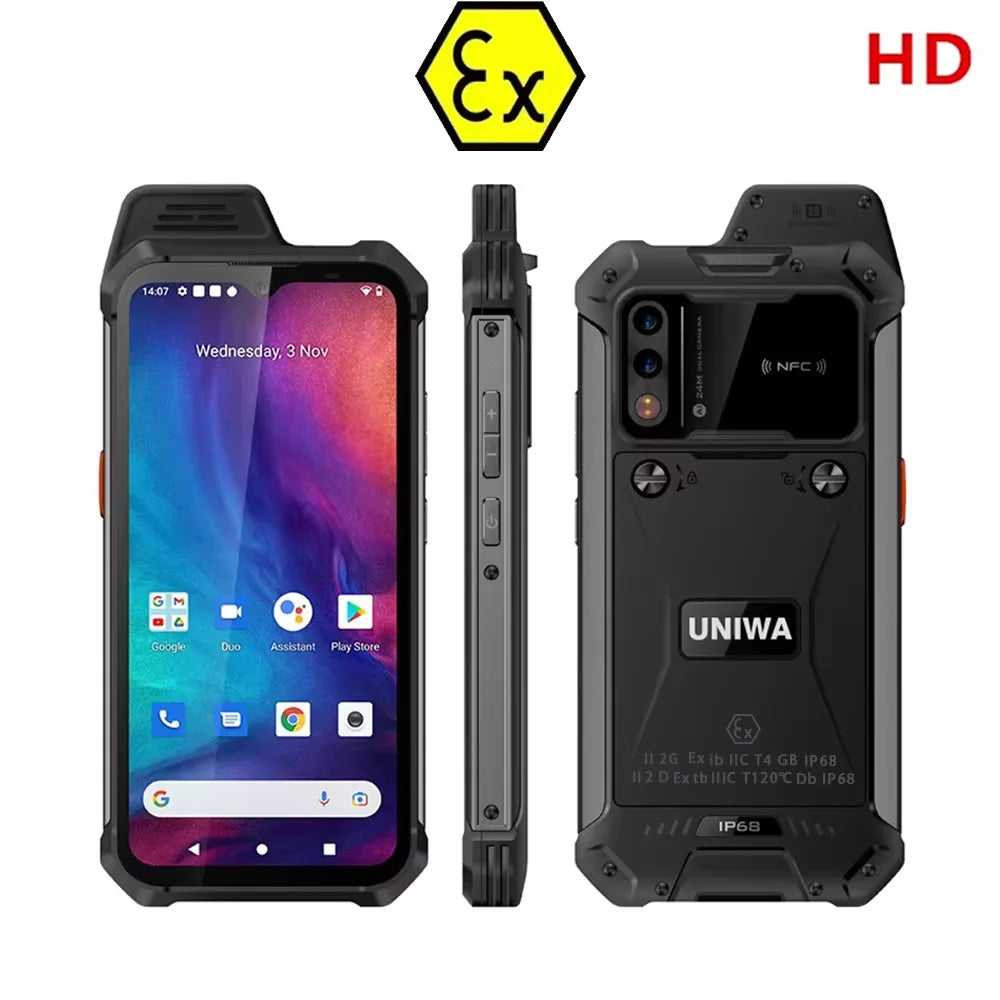 UNIWA W888 ATEX Explosion Andriod Smartphone Walkie Talkie IP68 6.3“ HD 4GB 64GB 4400mAh NFC Certification Explosion-proof Phone
