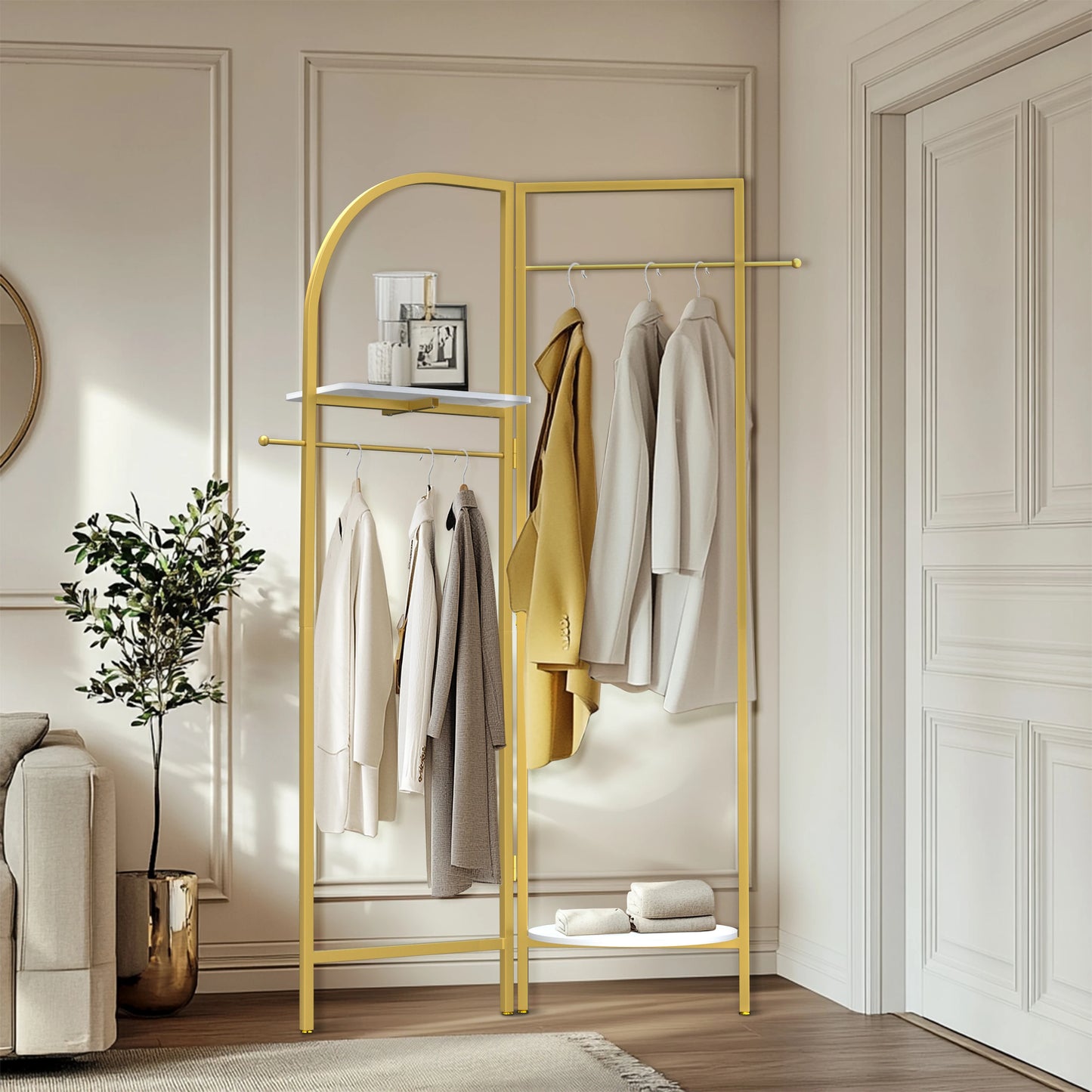 Wisfor Corner Gold Metal Clothing Racks,Heavy Duty Freestanding Clothes Racks Coat Rack for Hallway Entryway, Garment racks