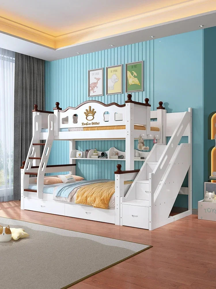 Solid wood bunk bed bunk high and low mother and child upper and lower bed small apartment crown children's slide sibling