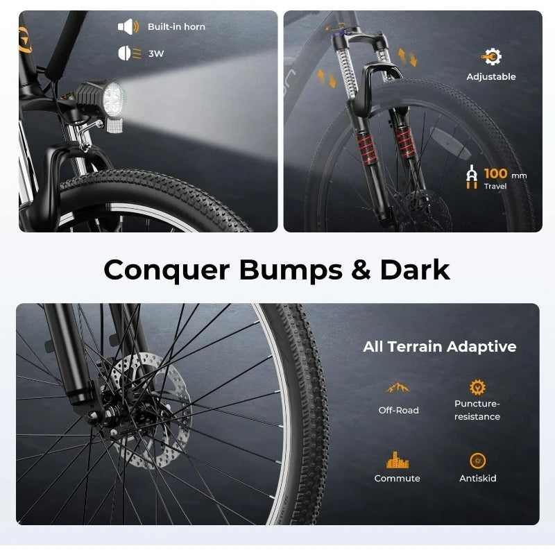 EB5 Electric Bike for Adults with Peak 500W Brushless Motor, 40Miles 20MPH Commuting Electric Mountain Bike with 360Wh Re