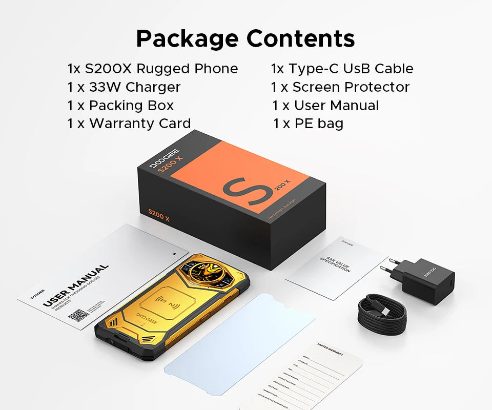 Global Version DOOGEE S200 X 5G Rugged Phone 32GB 512GB 6.72" FHD+ 120Hz Display MTK Dimensity 7050 10100mAh Large battery