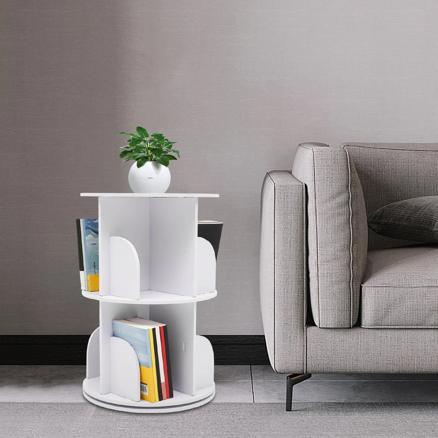 40x59.5cm 2-Tier Freestanding Rotating Bookshelf Suitable for Bedrooms, Living Rooms, Children's Rooms, Study Rooms