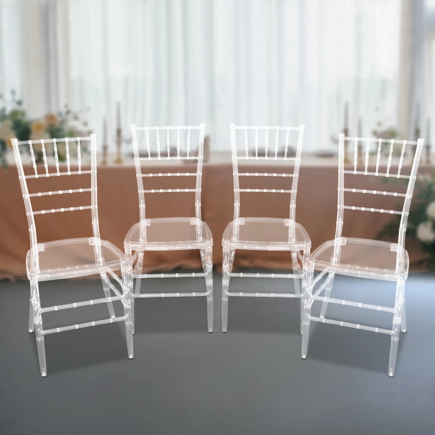 PC Stacking Chairs, 4-piece set Clear Dining Chairs, Elegant Party Event Wedding Chairs 89cm suitable for banquet halls