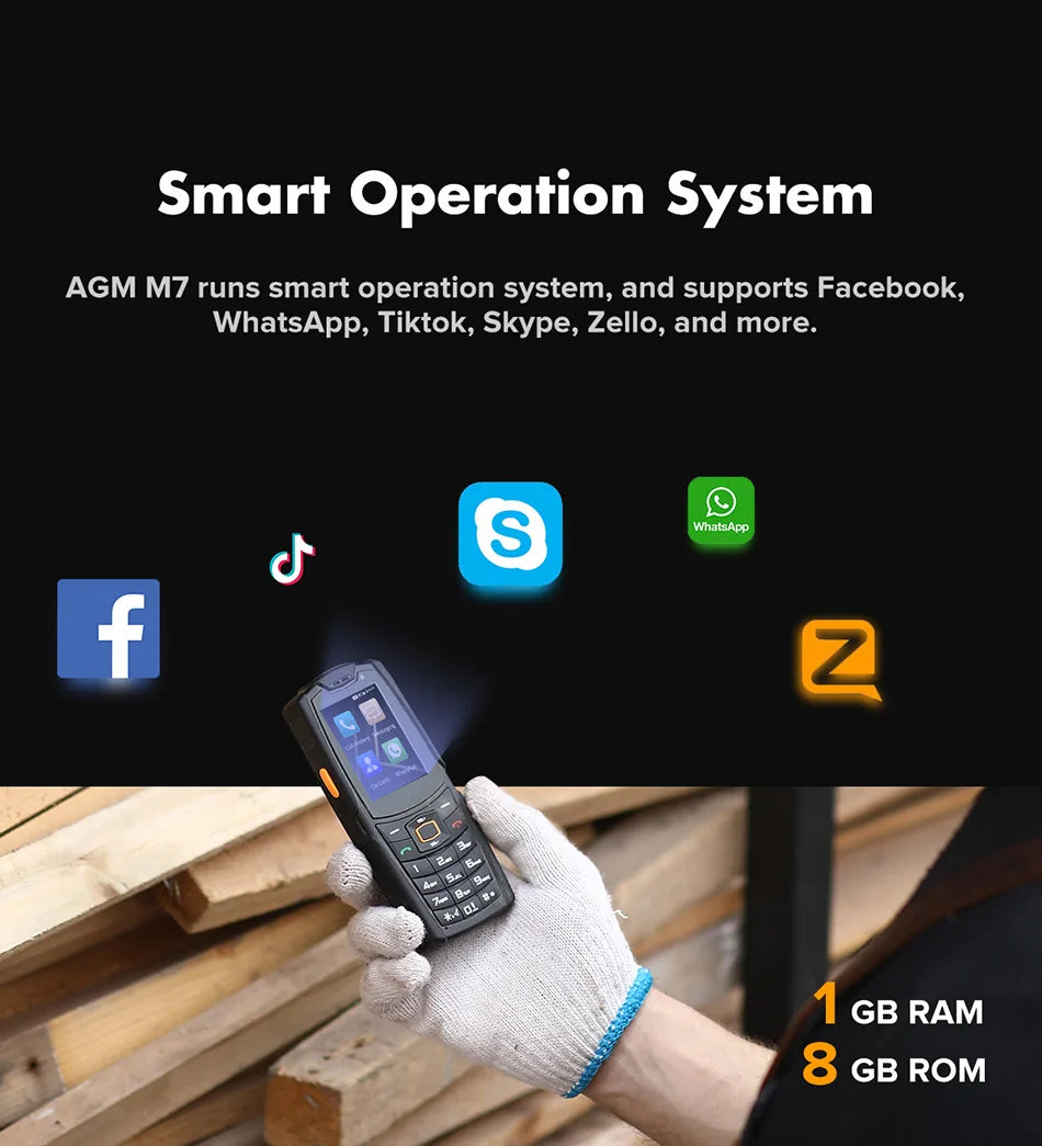 AGM-M7 Feature Phone4G, Android Waterproof Touch Screen Mobile Phone, 2500mAh Cellphone, English, Russia, Keypad Rugged Phone