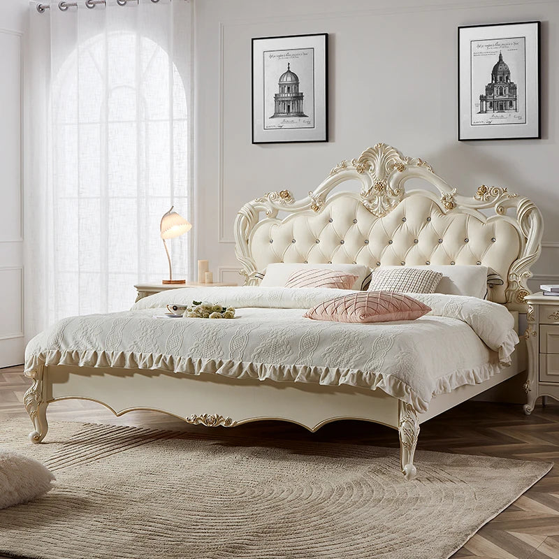 European Bedroom Massage Bed Design Frame Luxury Double Bed Princess Sleeping Platform Safe Sofa Headboards Cama Home Furniture