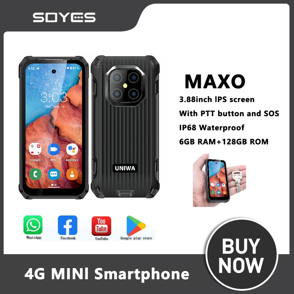 SOYES MAXO Rugged Smartphone 6GB+128GB 3.88 Inch Octa Core Android 12 Dual Cards 4G Mobile Phone 3000mAh MINI smartphone