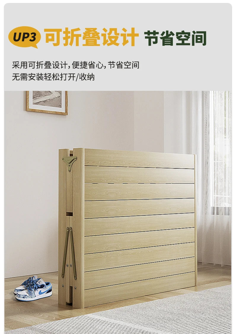 All solid wood folding single household adult simple small bed