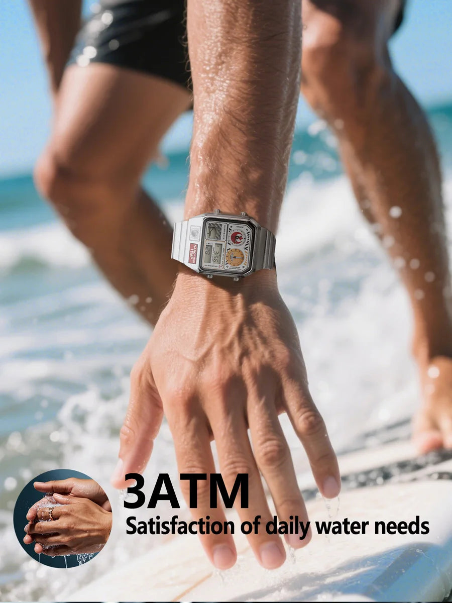 HUMPBUCK Digital Watches for Men Classic Themes Multifunctional Wristwatch with Temperature Stopwatch Dual Time and Calendar