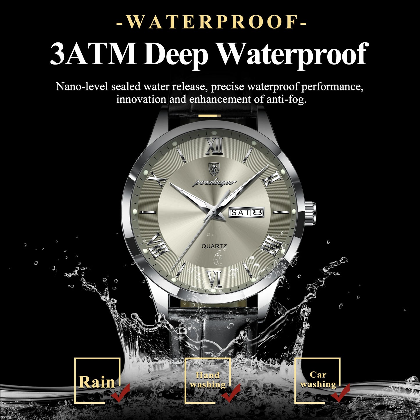 POEDAGAR Top Luxury Watch For Men Military Waterproof Luminous Date Week Man Wristwatch Leather Men's Quartz Watches Sport Reloj