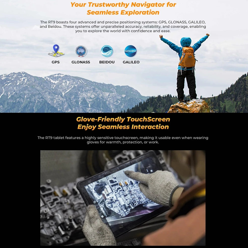 OUKITEL RT9 Rugged Tablet 6GB+256GB 10.1" HD Display Android 14 Unisoc T606 Octa-Core Support Dual SIM 11000mAh IP68 Tablet PC
