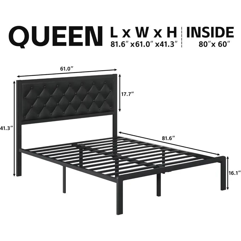 Full Size Bed Frame with Storage Space and PU Leather Upholstered Bed Frame Platform, Easy Assembly, No Box Spring Needed
