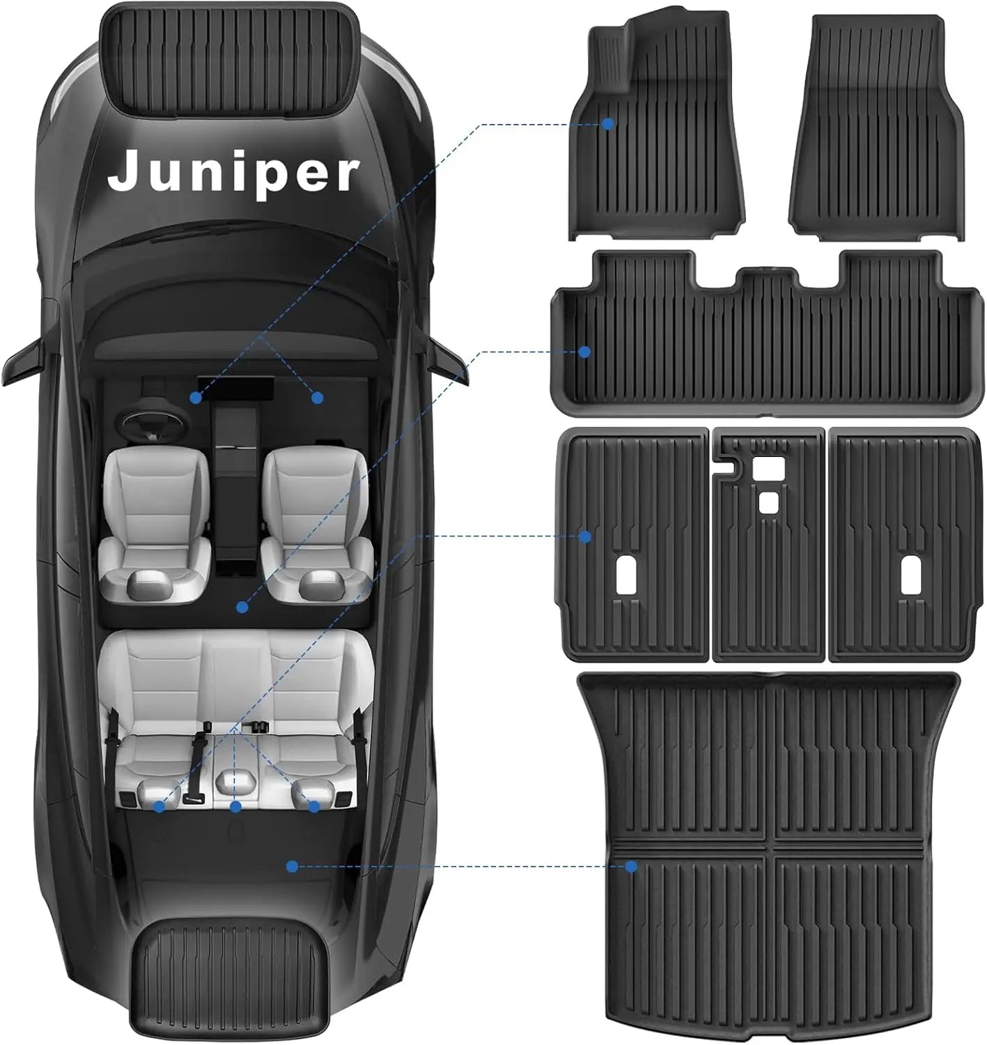 Floor Mats for Tesla Model Y Juniper 2025 2026 5-Seat, All Weather Non-Slip Front Rear Cargo Liner Second Row Seat Back Mats