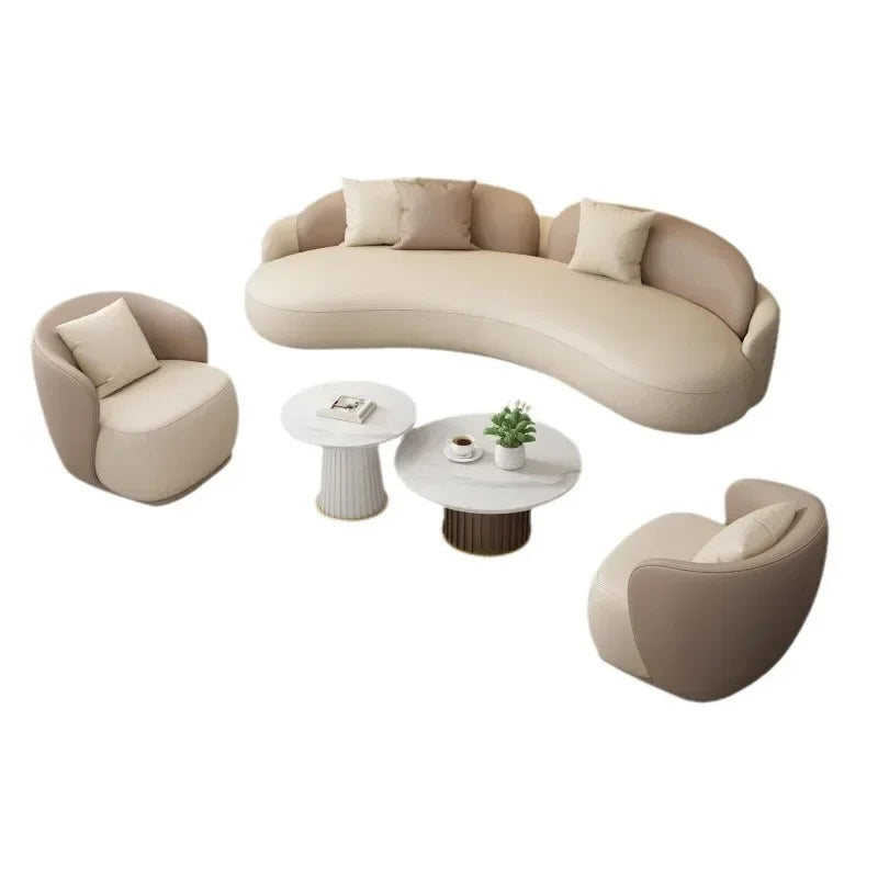 Hotel Sofa, Light Luxury Curved Leather Art Sofa, Cat Scratch Leather, Beauty Salon Rest Set, Sofa and Coffee Table Combination