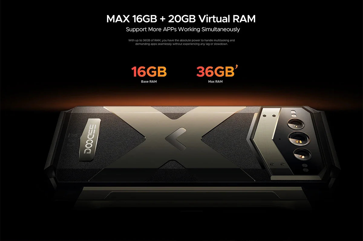 DOOGEE V Max Plus 5G Rugged Smartphone 36GB(16+20) 512GB 22000mAh 200MP Camera 6.58" 120Hz Android 14 Cellphone