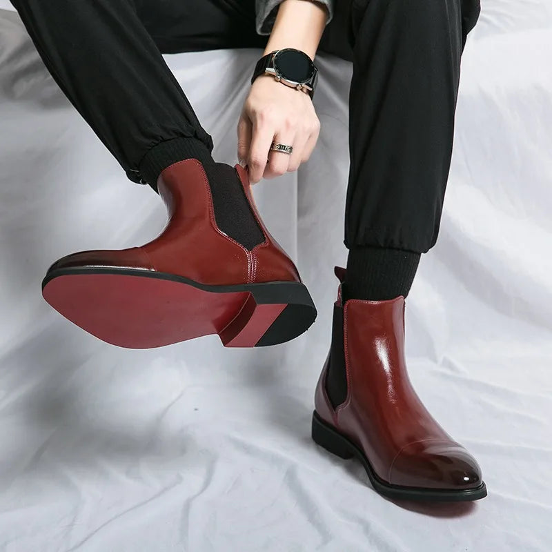 Luxury Brand Men Chelsea Boots Fashion Pointed Toe High Top Leather Boots Business Dress Boots for Men 2025New Casual Ankle Boot