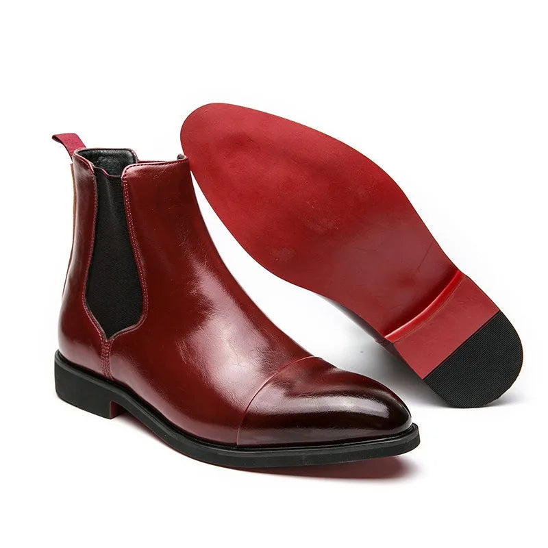 Luxury Brand Men Chelsea Boots Fashion Pointed Toe High Top Leather Boots Business Dress Boots for Men 2025New Casual Ankle Boot