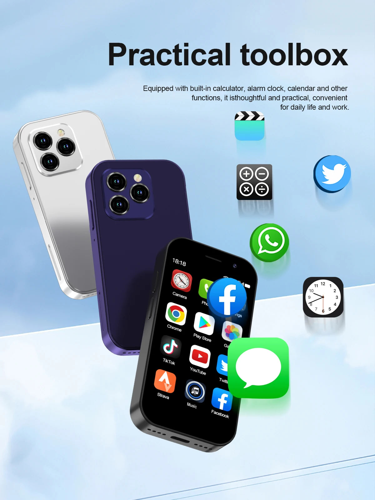 SERVO KING8000 4G Cellular Network Mini Smartphone Android 10.0 2GB+16GB 3" Display 5MP Camera Dual SIM With Play Store WhatsAPP