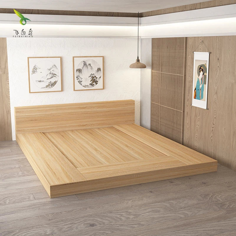 Japanese style extra large tatami low bed, modern simple double floor-to-ceiling panel bed, floor-to-ceiling floor platform low