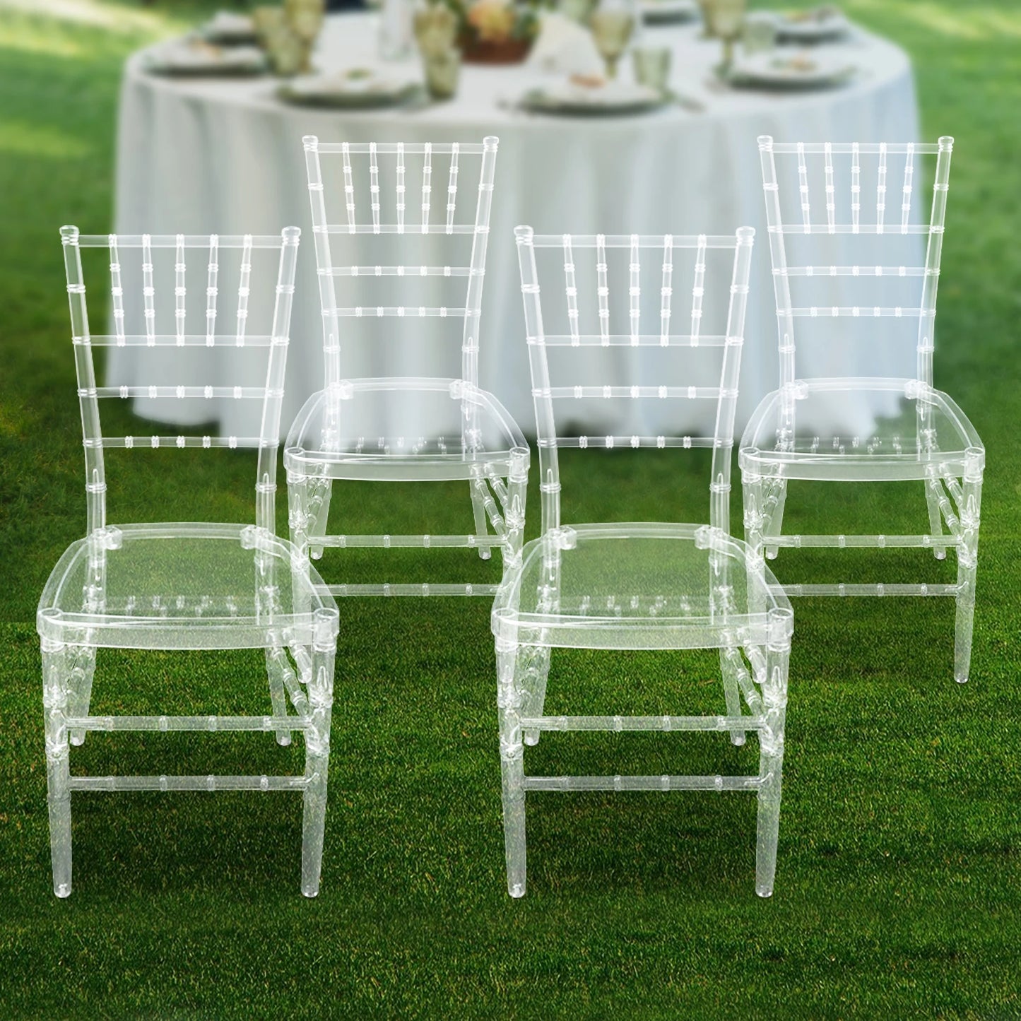 PC Stacking Chairs, 4-piece set Clear Dining Chairs, Elegant Party Event Wedding Chairs 89cm suitable for banquet halls