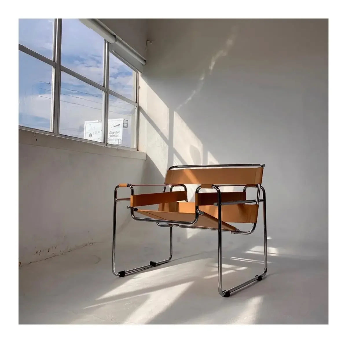 Vassili Genuine Leather Lounge Chair Bauhaus Style MidCentury Modern OnePiece with Stainless Tube Frame Premium office Furniture