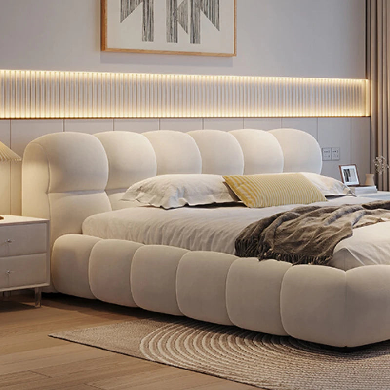 Modern Twin Minimalist Bed Cream High End Lazy Design Small Family Confortable Bed Aesthetics Quality Wedding Muebles Furniture