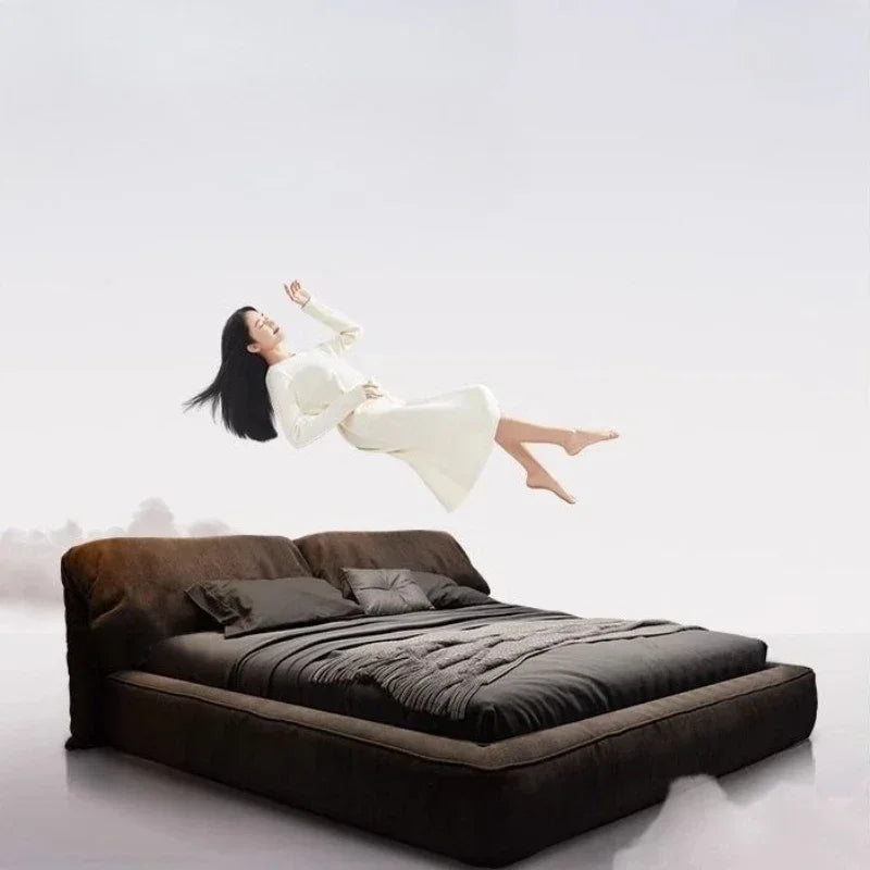 1.8 Meters 1.5 Meters Cloth Bed Cream Wind Simple Modern Double Master Bedroom Queen Bed Frames Black Coffee Color Soft Bed
