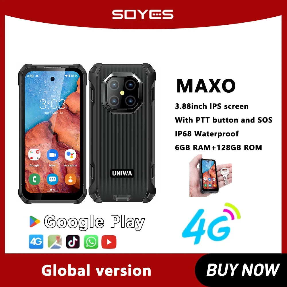 SOYES MAXO Rugged Smartphone IP68 3.88 Inch Small IPS Screen Mini Waterproof Android12 6GB RAM+128GB ROM 3000mAh Battery