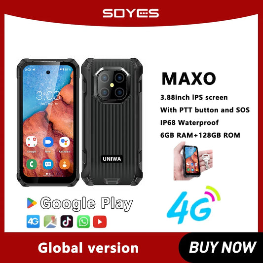 SOYES MAXO Rugged Smartphone IP68 3.88 Inch Small IPS Screen Mini Waterproof Android12 6GB RAM+128GB ROM 3000mAh Battery