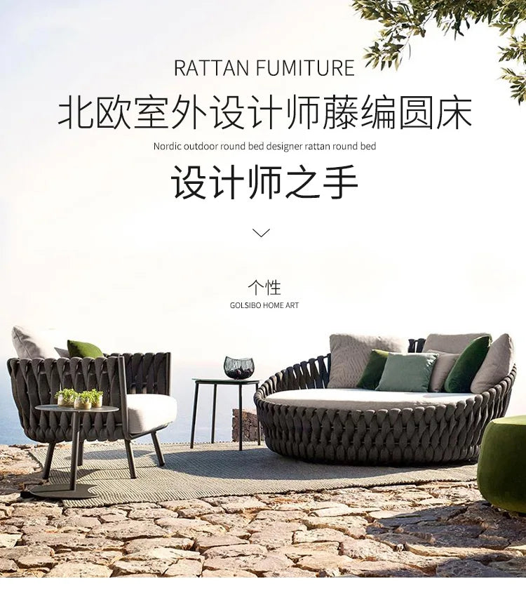 Outdoor Rattan Swimming Pool Leisure Courtyard Loungers Beach Beds Outdoor Hotel Garden Terrace Sofa