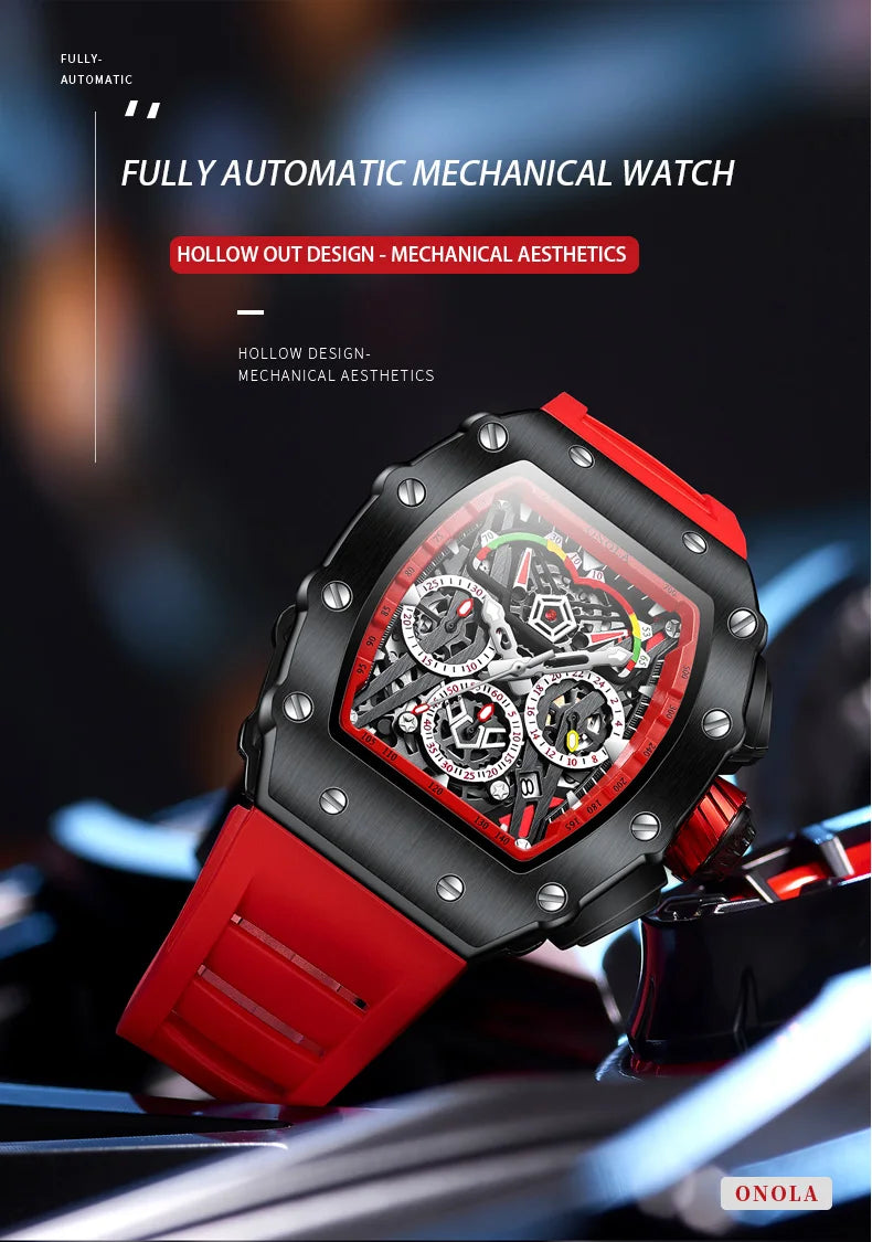 New Luxury Men Watch ONOLA Fashion Fully Automatic Mechanical Watches Man Unique Design Waterproof Tape Watch Wristwatch