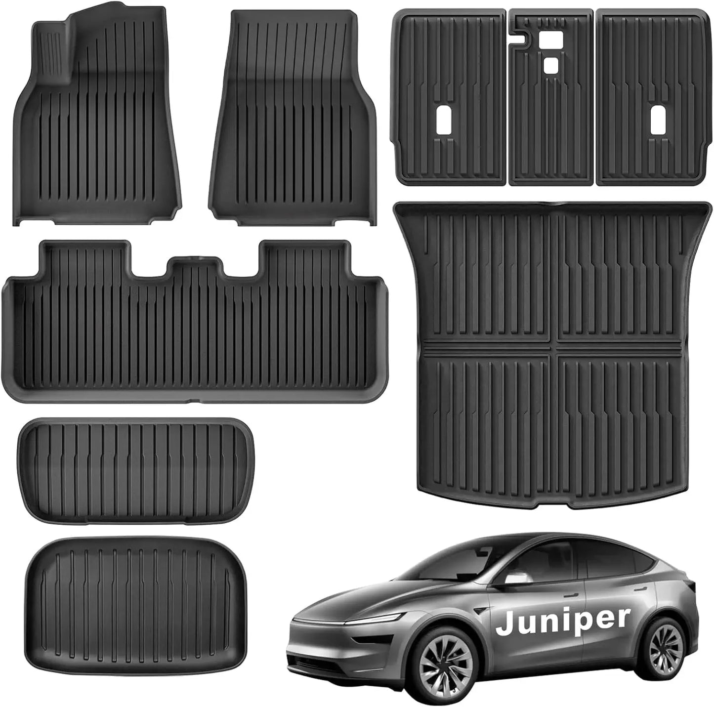 Floor Mats for Tesla Model Y Juniper 2025 2026 5-Seat, All Weather Non-Slip Front Rear Cargo Liner Second Row Seat Back Mats