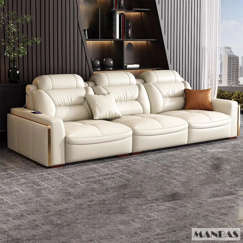 Linlamlim Modern Genuine Leather Sectional Sofa Set with Chaise Lounge– Upholstered Modular Couch with USB and Bluetooth Speaker