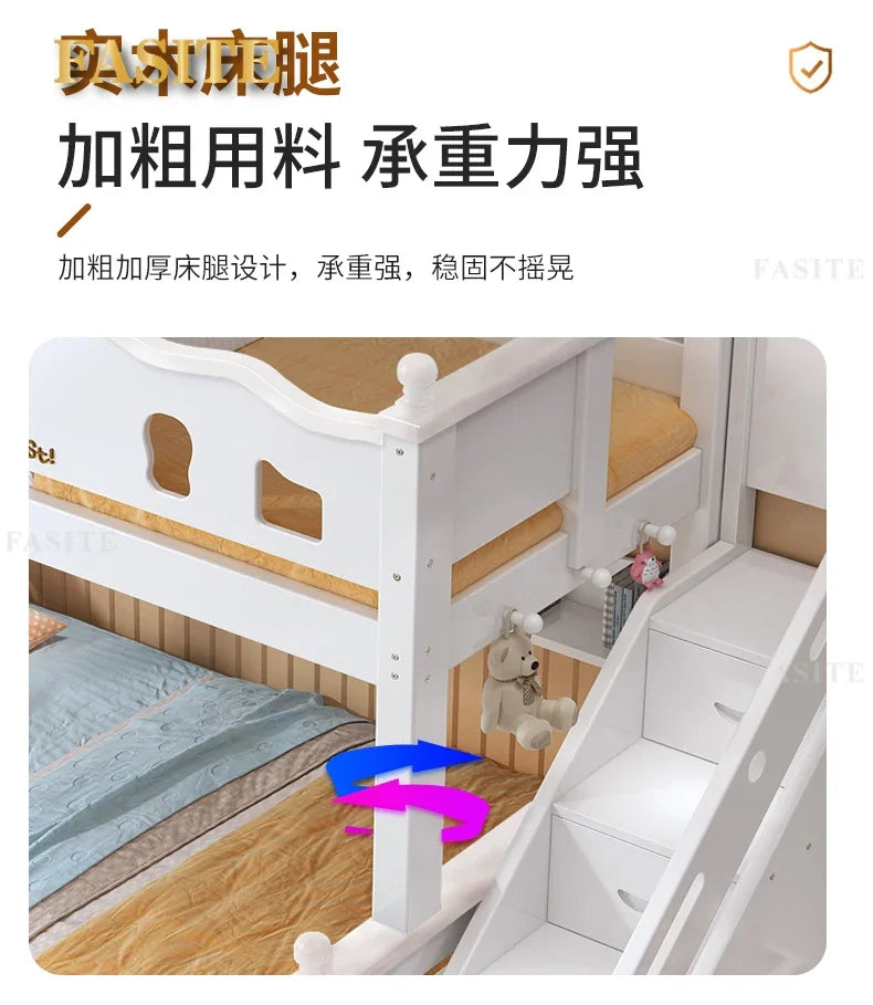 Solid wood bunk bed bunk high and low mother and child upper and lower bed small apartment crown children's slide sibling