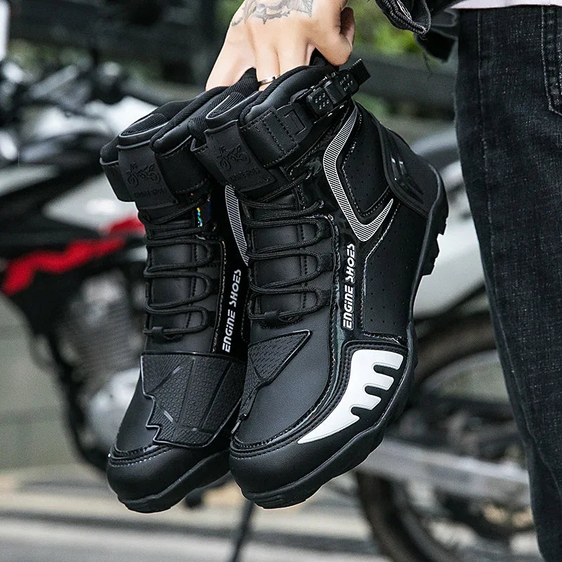 Men Leather Motos Breathable Anti Slip Wear-resistant Riders Boots Motorbike Racing Ankle Length Shoes 2024 New Motorcycle Boots