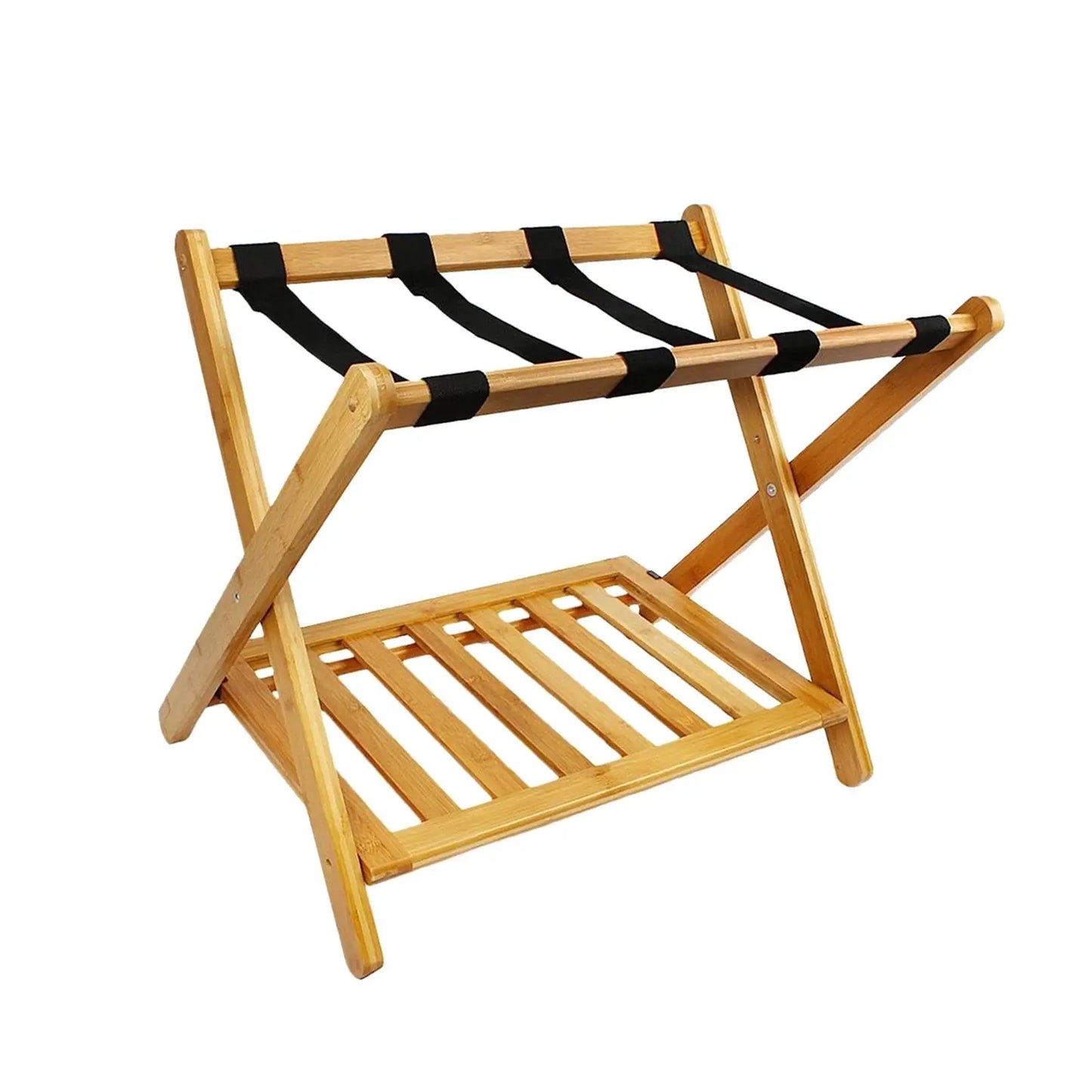 Luggage Rack Wood Heavy Duty Portable Foldable Thickened Organizer Two Tier Shelf Suitcase Stand for Guest Room Hotel Bedroom