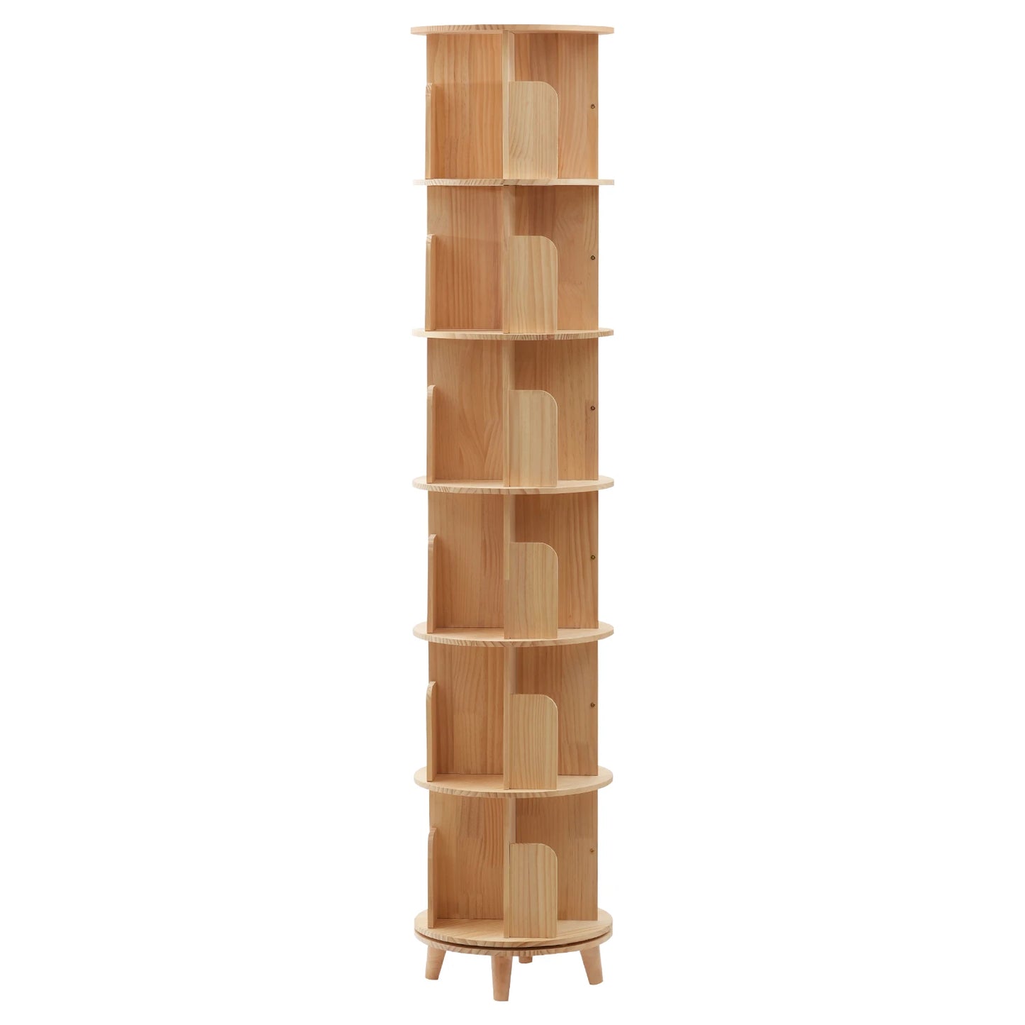 Revolving Bookstand 360° Rotation Pine Wood Adjustable 1-6 Tiers Rotating Bookshelf for Magazines Spinning Bookshelf Tower