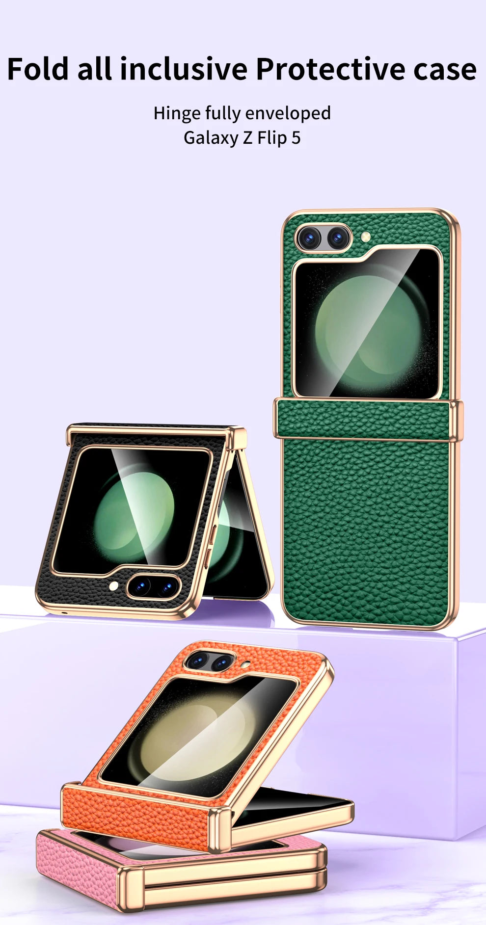 Cowhide Leather Phone Case for Samsung Galaxy Z Flip7 Flip6 Flip5 Flip 7 6 5 Luxury Hinge Protection Cover with Tempered Glass